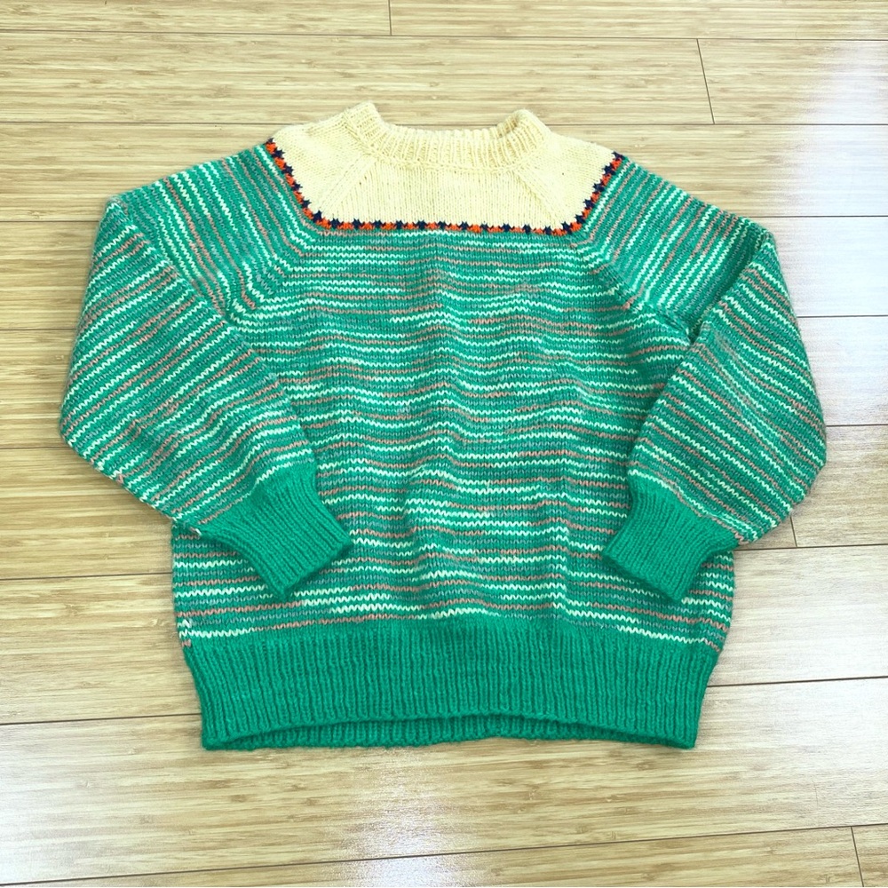 Green Orange Brown Knit Sweater Handmade by Karen